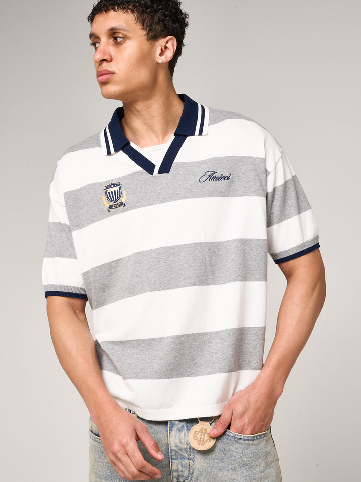 Avendia Striped Knitted Polo Grey