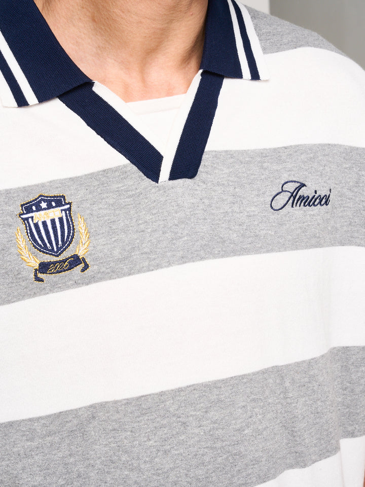 Avendia Striped Knitted Polo Grey