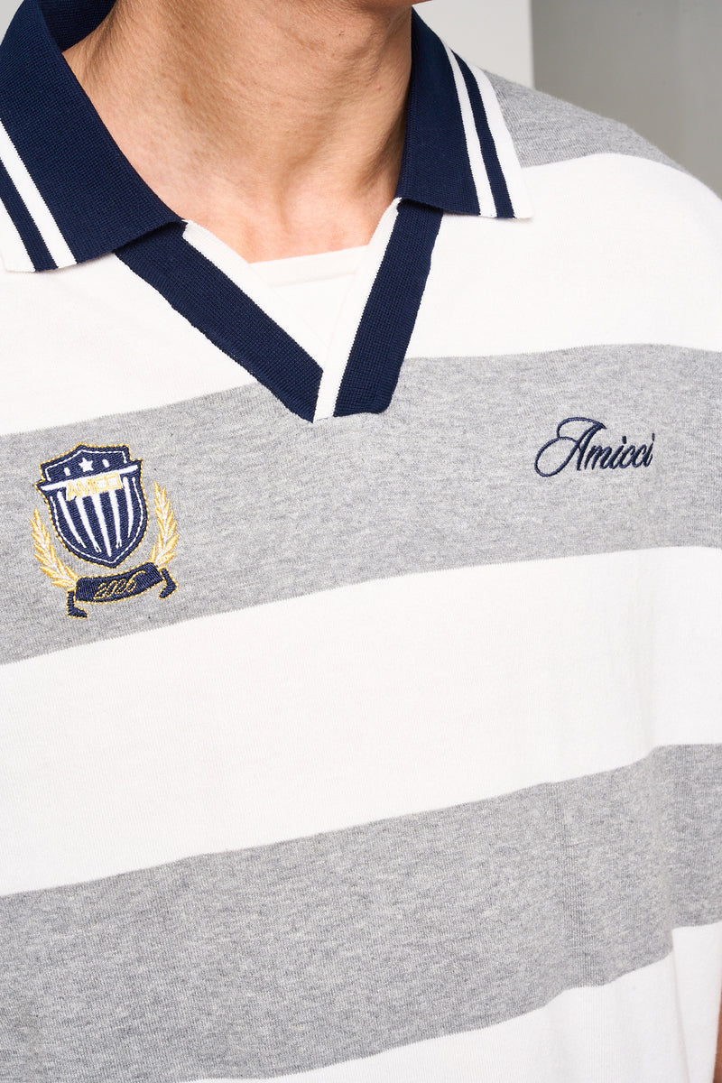 Avendia Striped Knitted Polo Grey