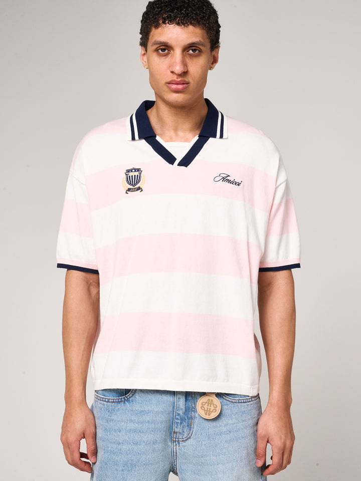 Avendia Striped Knitted Polo Pink