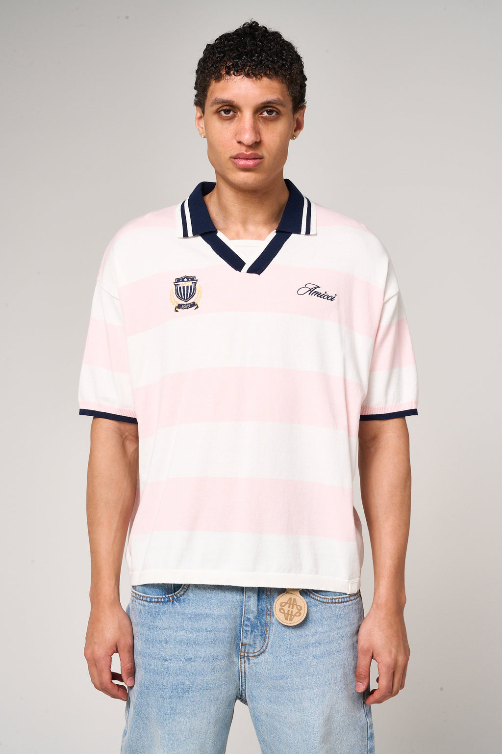 Avendia Striped Knitted Polo Pink