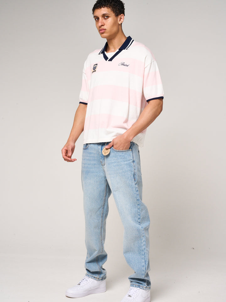 Avendia Striped Knitted Polo Pink