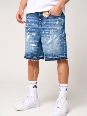 Cardenas Paint Splat Denim Short Blue