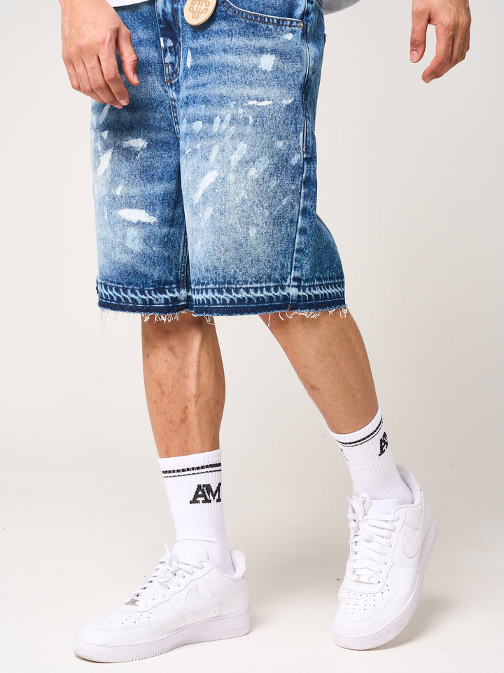 Cardenas Paint Splat Denim Short Blue