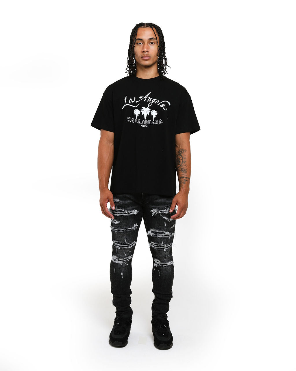 Amicci Cremano Black - Premium Ripped Distressed Denim Jeans