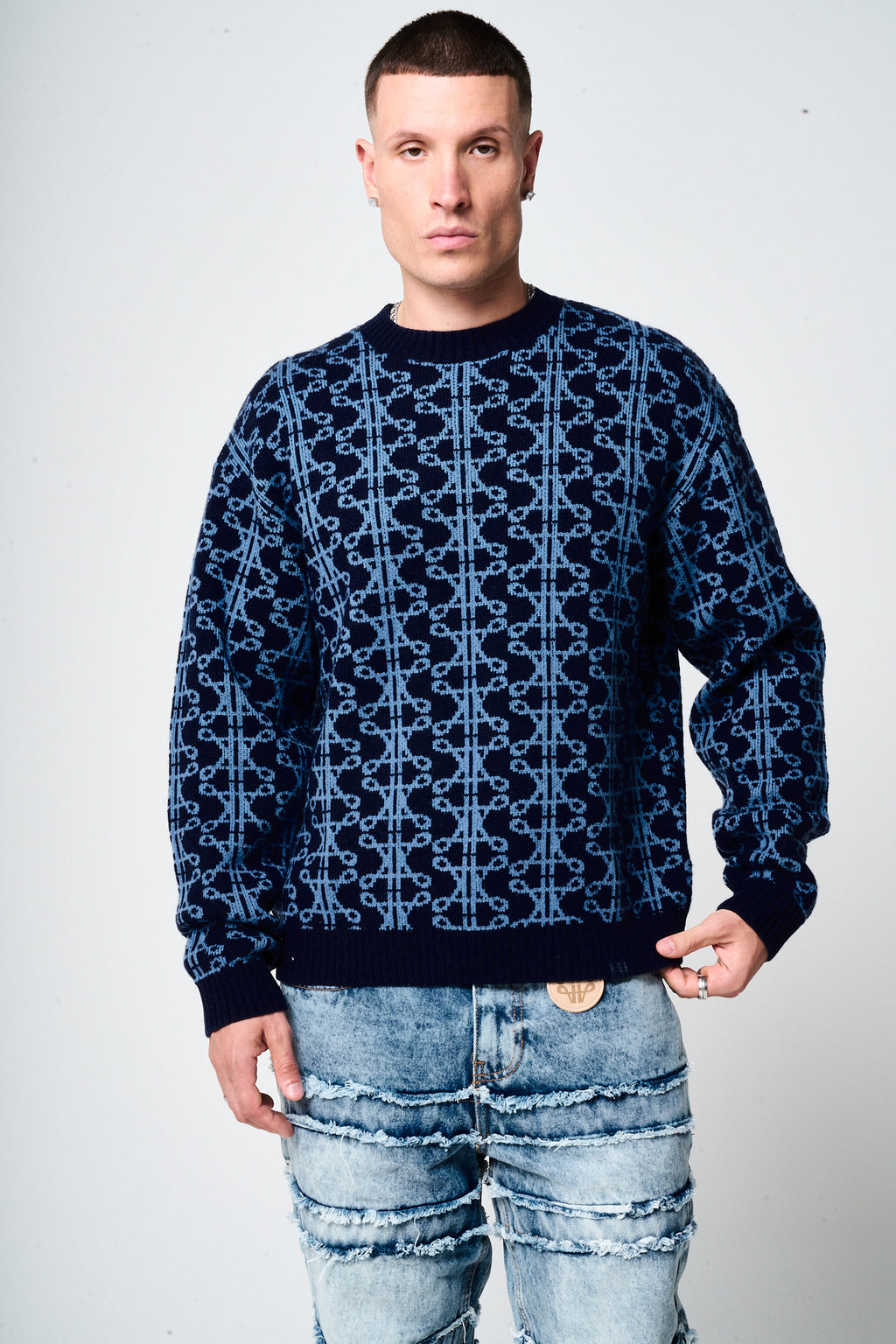 Pasquale Navy Knitted Sweatshirt