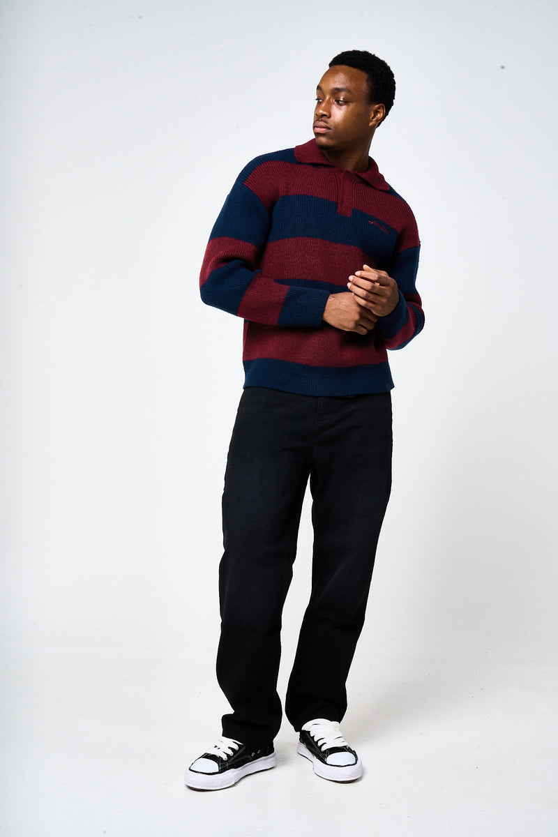 Awing Burgundy Striped Knitwear Sweatshirt