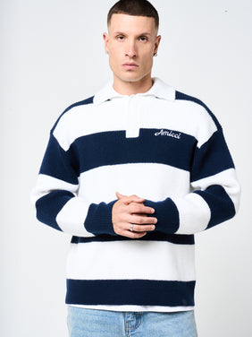 Awing Navy Striped Knitwear Sweatshirt