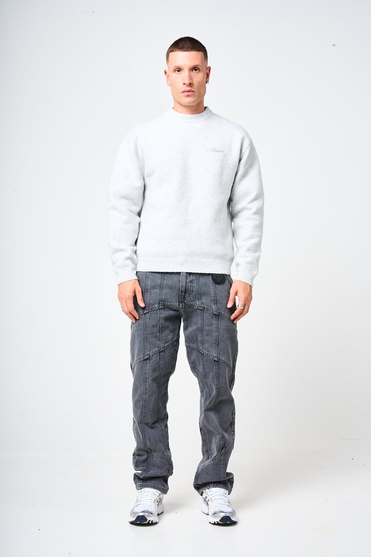 Larrea Grey Straight Fit Pattern Denim