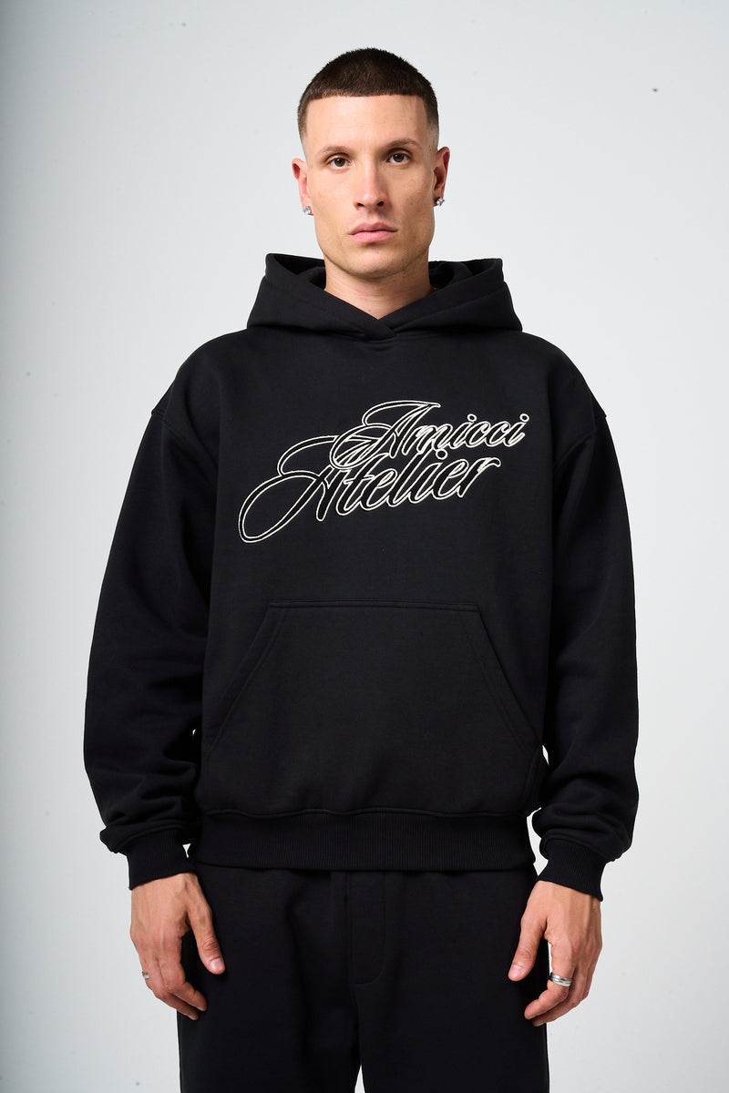 Torino Black Embroidery Hoodie