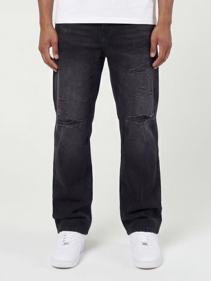 Lennox Ripped Black Straight Jean