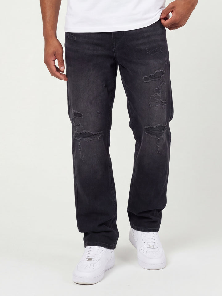 Lennox Ripped Black Straight Jean