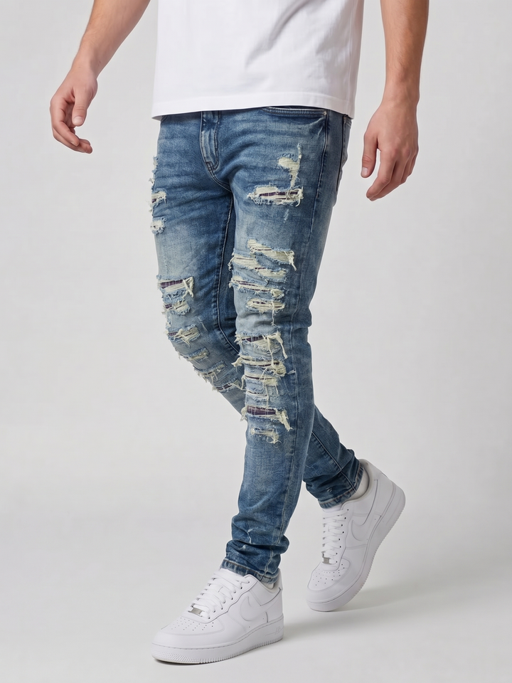 Belvedere Schwer Gerissene Mittelblaue Skinny Jeans