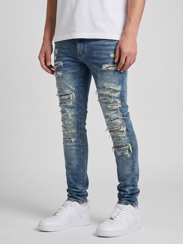 Belvedere Schwer Gerissene Mittelblaue Skinny Jeans