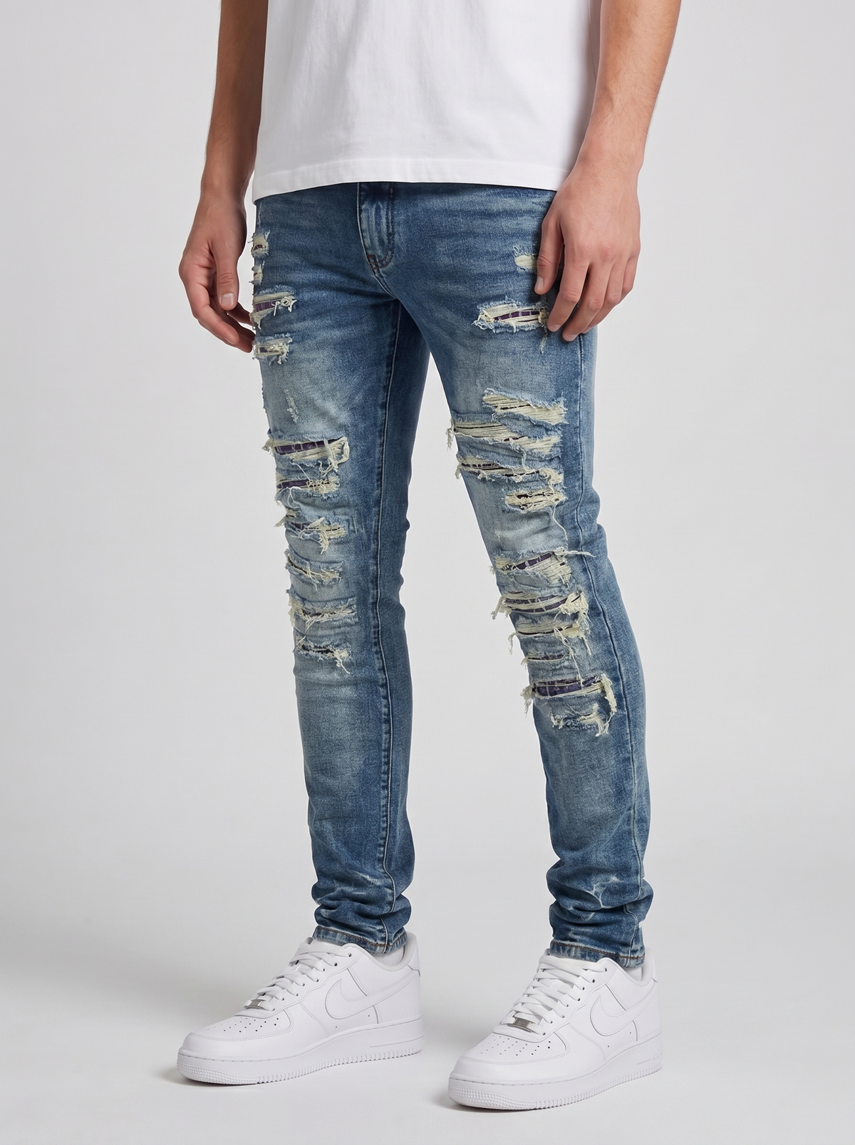 Belvedere Heavy Ripped Middenblauwe Skinny Jeans