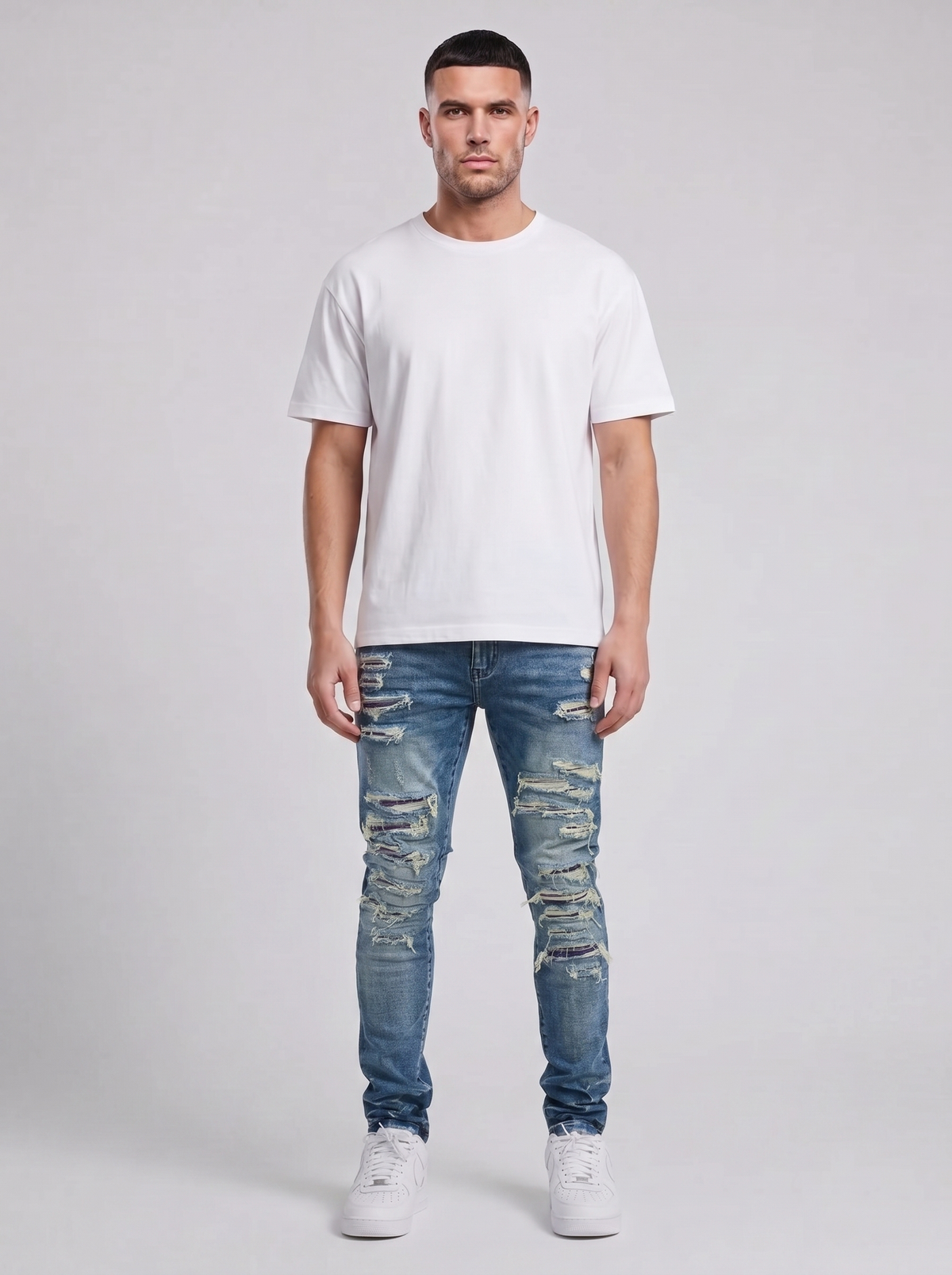 Belvedere Heavy Ripped Middenblauwe Skinny Jeans
