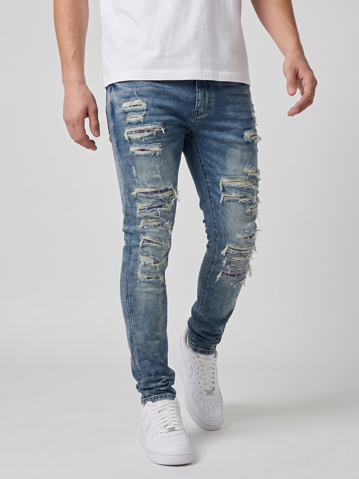 Belvedere Schwer Gerissene Mittelblaue Skinny Jeans