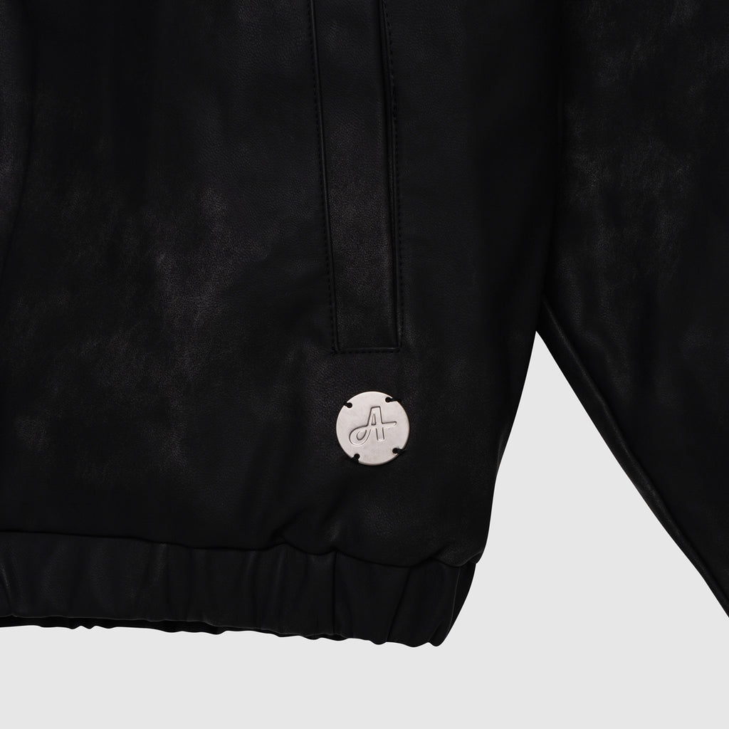 Rafel Leren Rits Hoodie Zwart