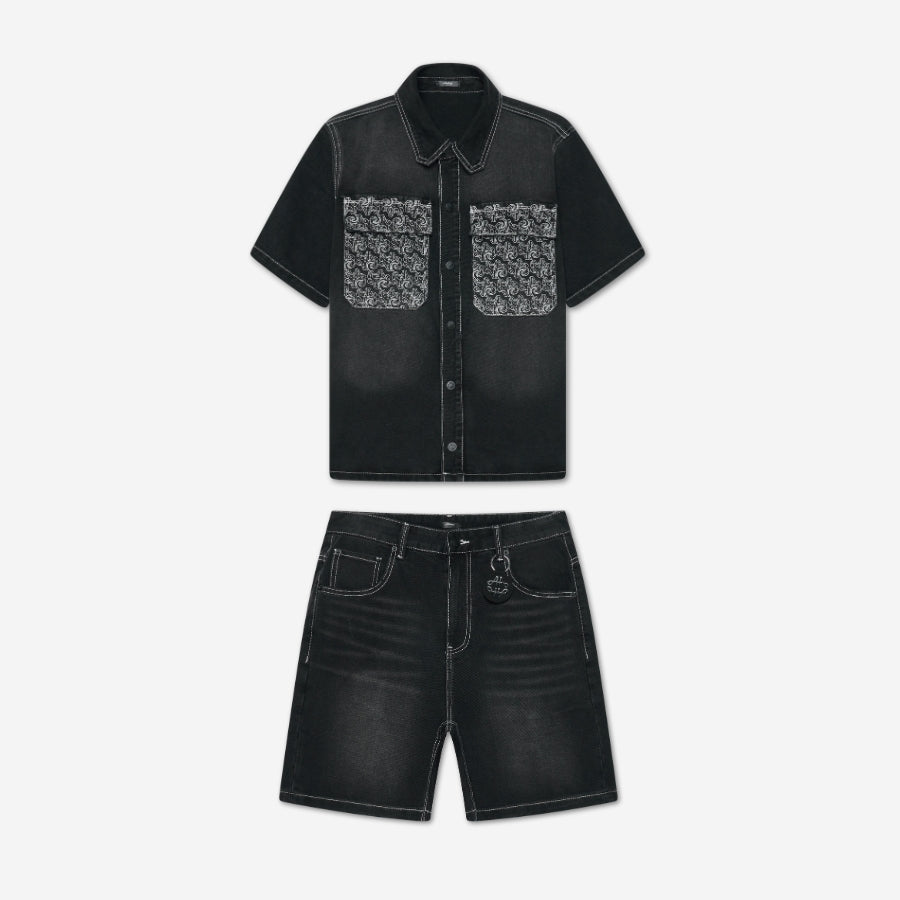 Keshi Denim-Shorts-Set Schwarz