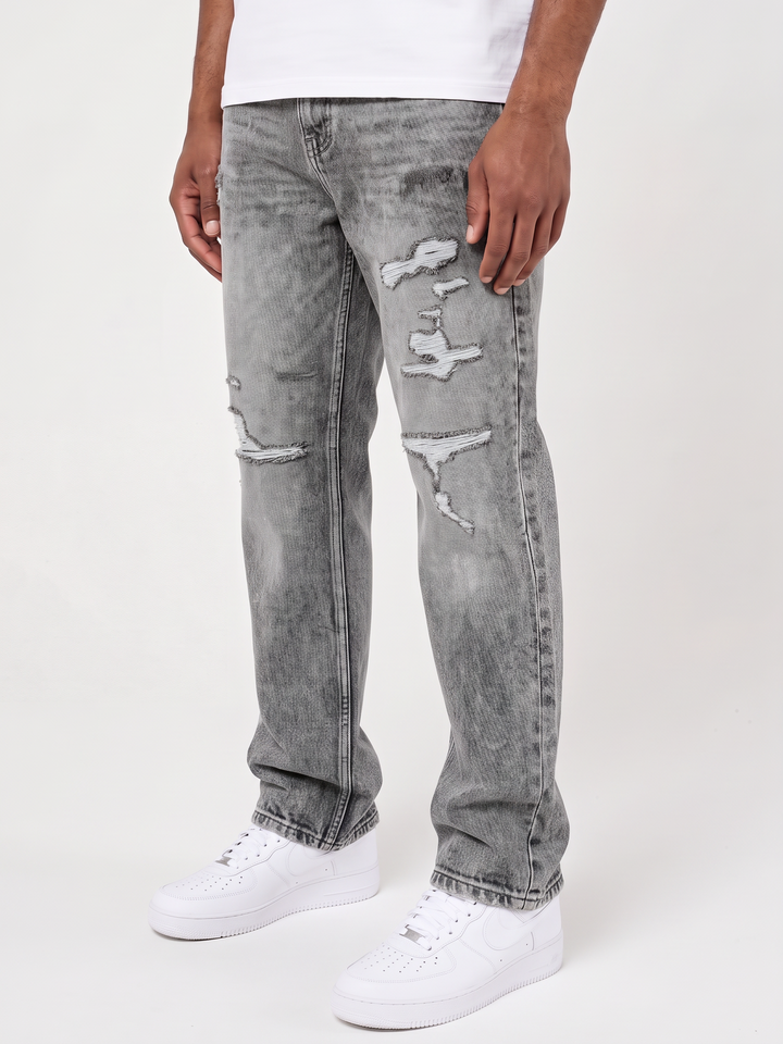 Lennox Ripped Grey Straight Jean