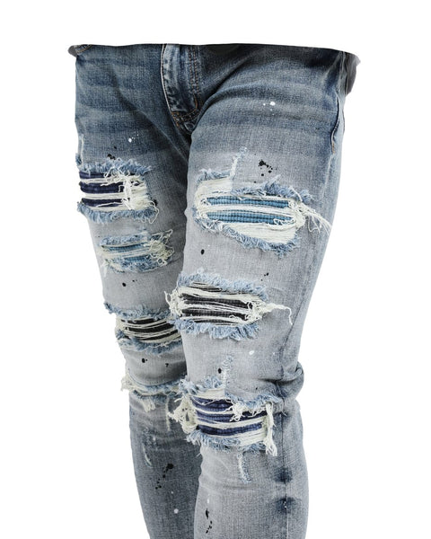 Amicci Sanko Mid Blue - Premium Slim Fit Ripped Distressed Denim Jeans