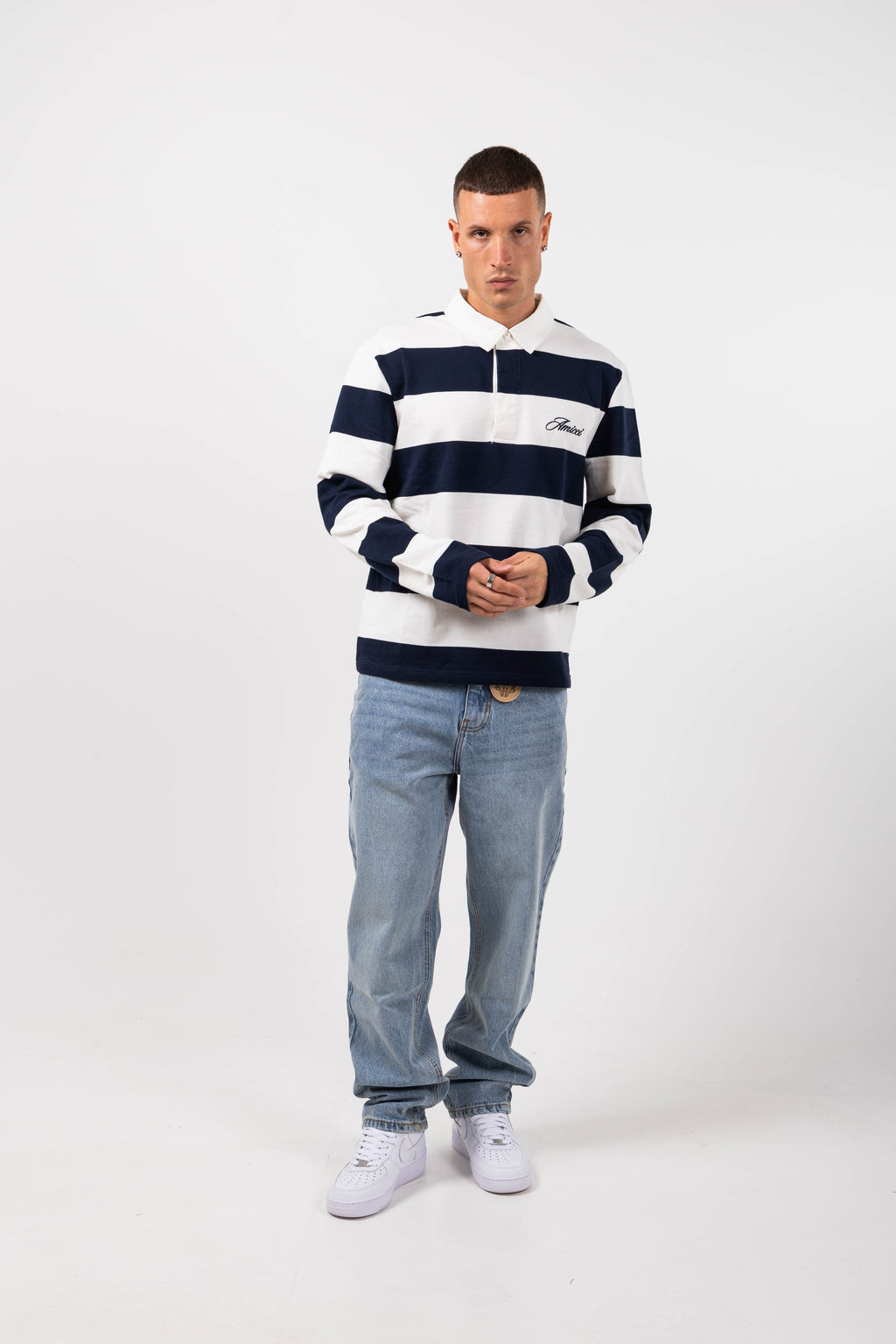 Amore Navy Striped Rugby Polo