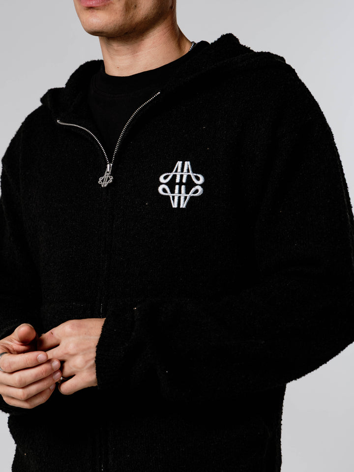 Verdi Black Knitted Zip Up Hoodie