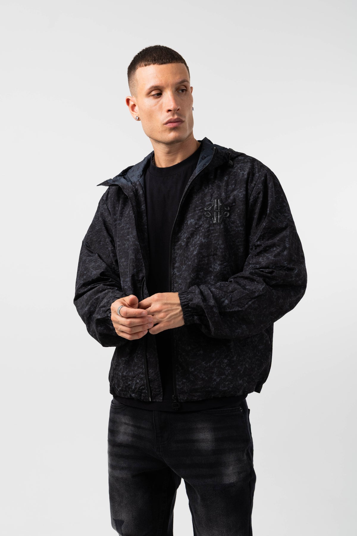 Firenze Textured Black Windbreaker