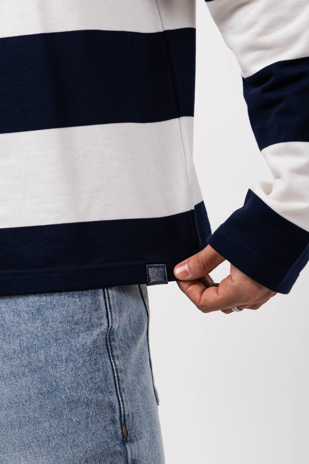 Amore Navy Striped Rugby Polo