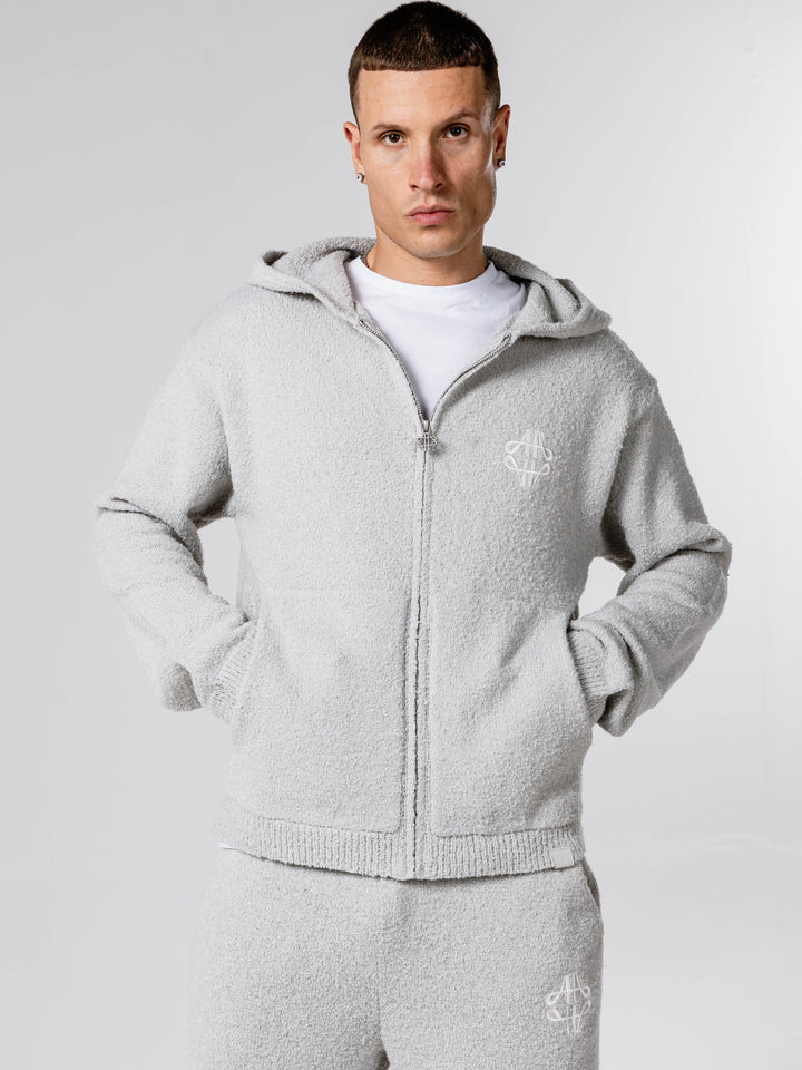 Verdi Grey Knitted Zip Up Hoodie