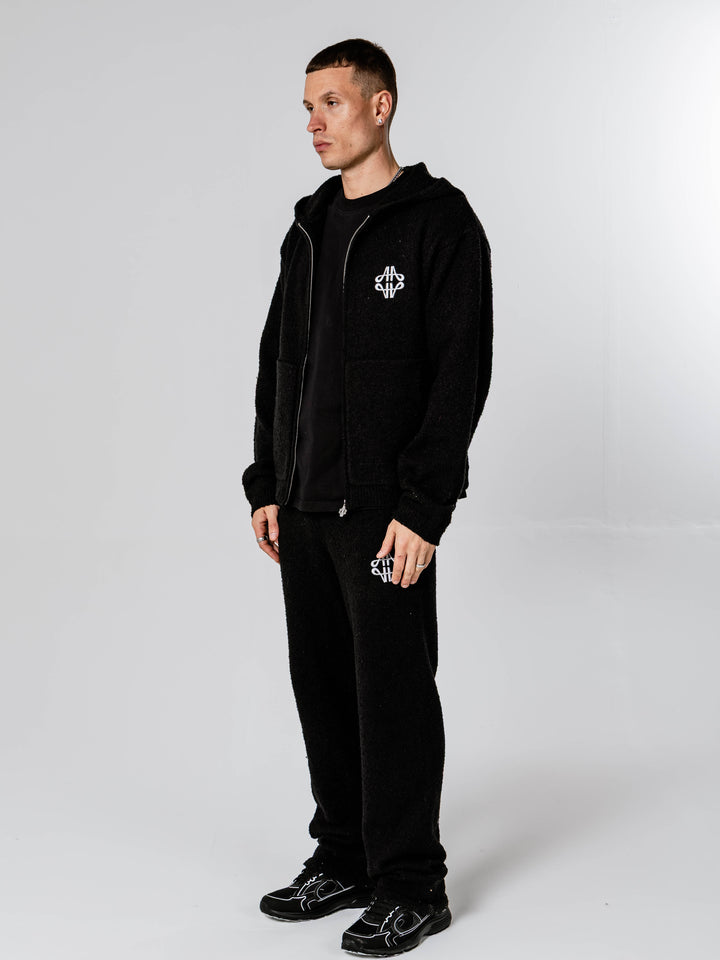 Verdi Black Knitted Zip Up Hoodie