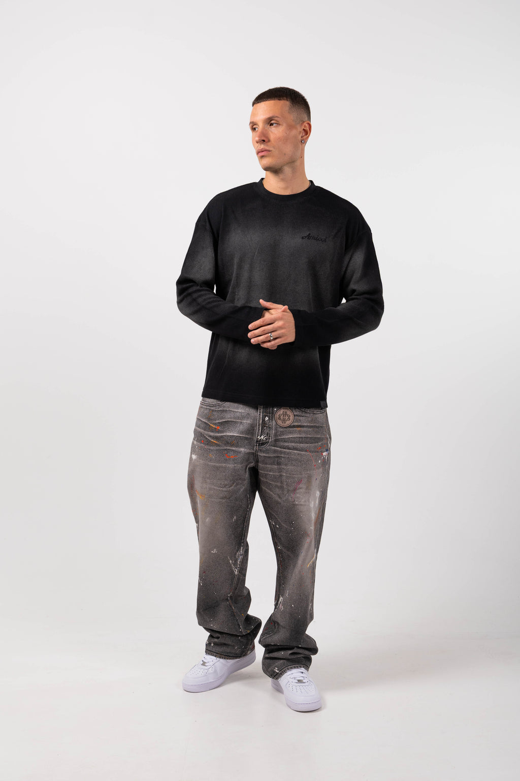 Amalfi Grey Printed Baggy Denim