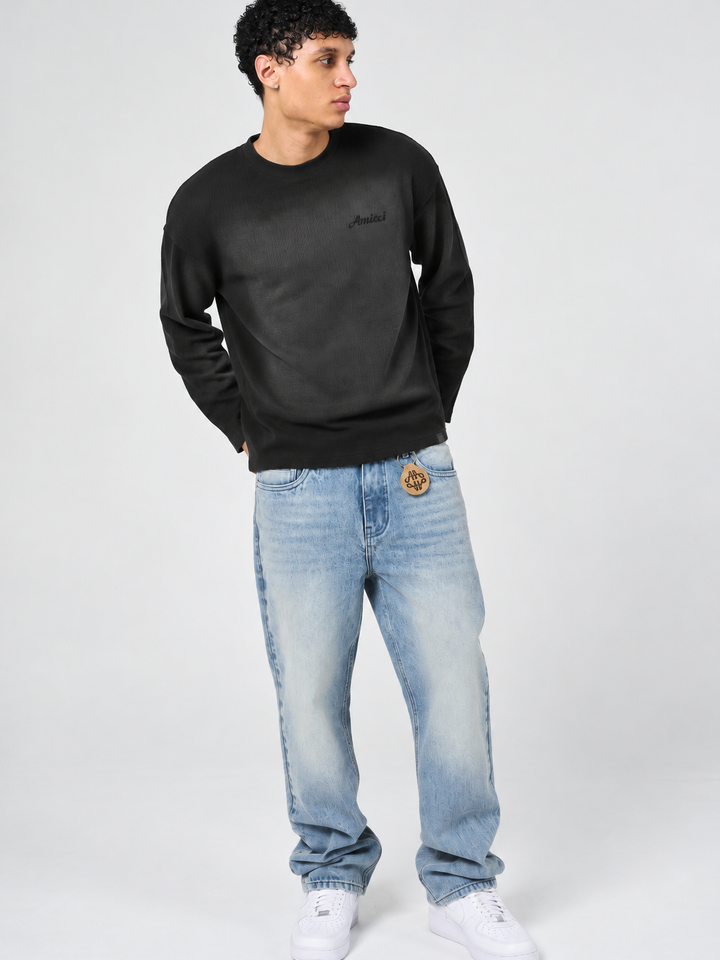 Pandan grijs wafel lange mouwen T-shirt