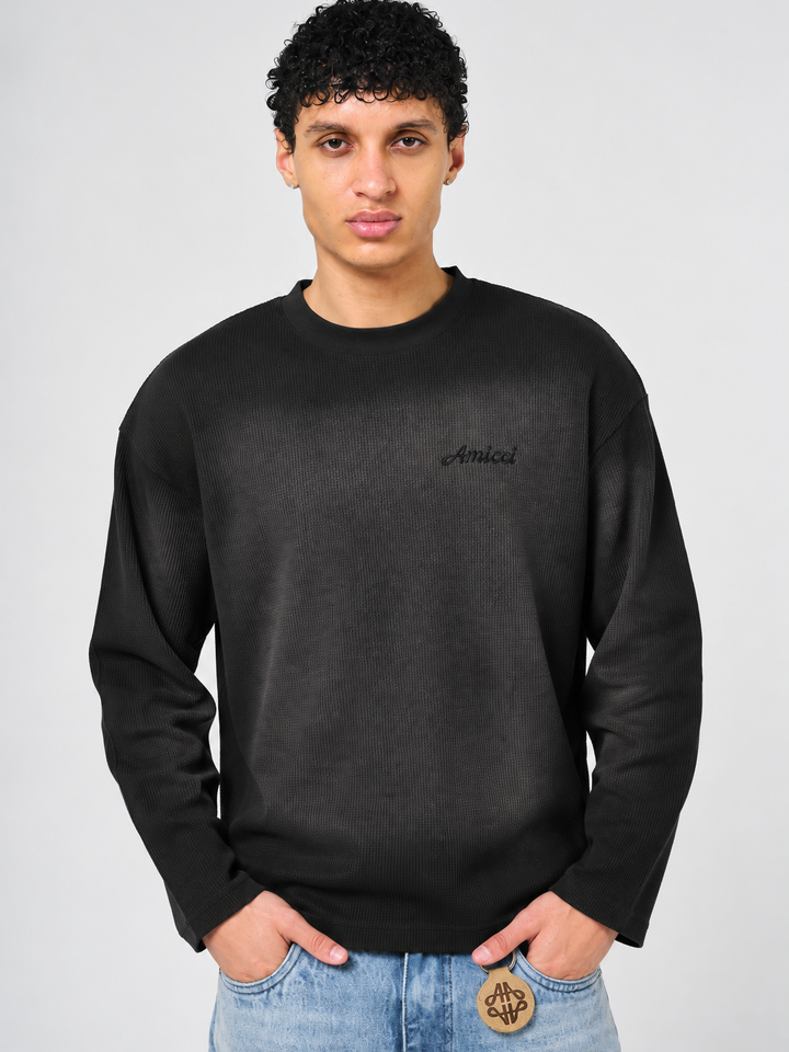 Pandan grijs wafel lange mouwen T-shirt