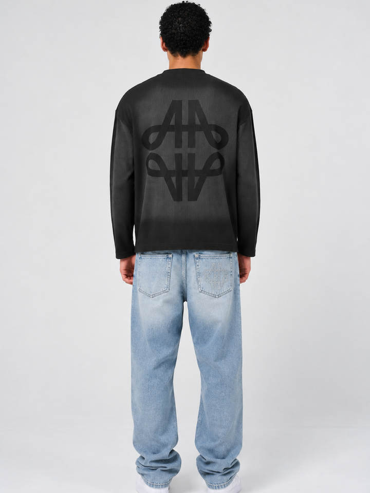 Pandan grijs wafel lange mouwen T-shirt