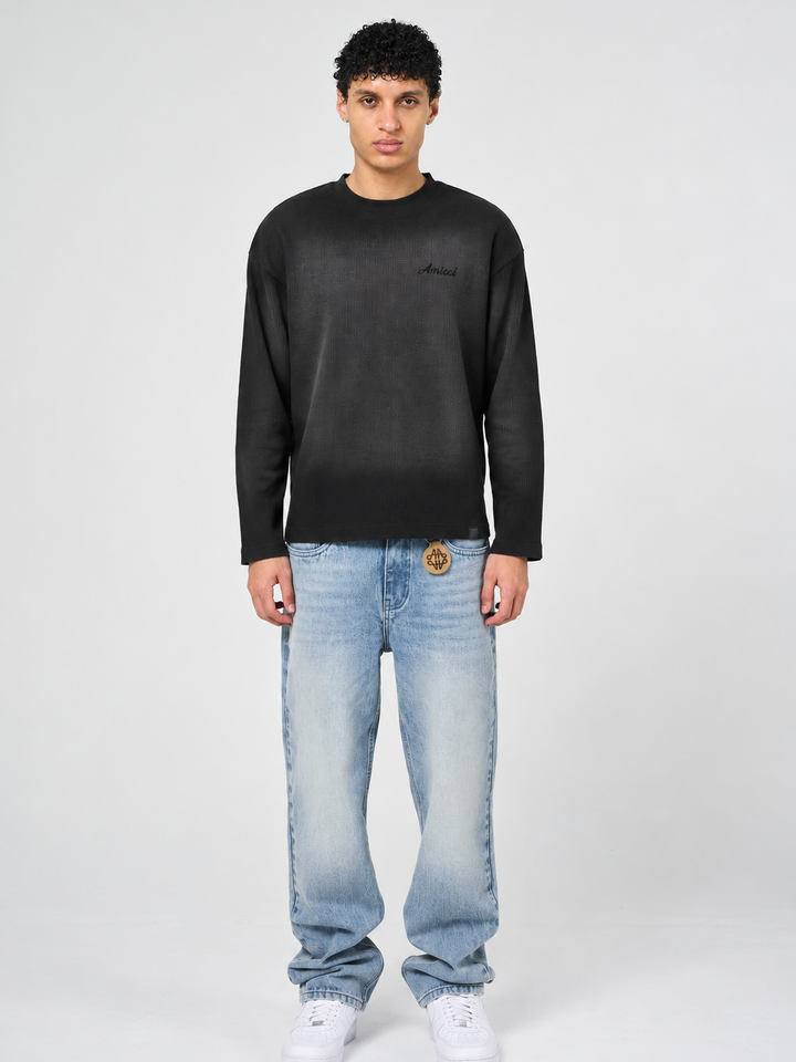 Pandan grijs wafel lange mouwen T-shirt